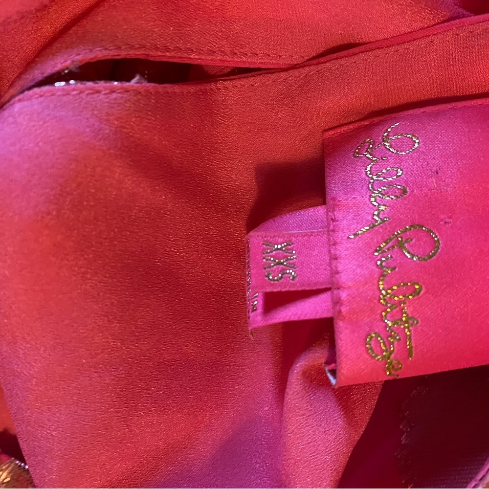 LILLY PULITZER Beccalyn Silk Blend Halter Tiered Metallic Pink Maxi Dress XXS - Picture 15 of 15